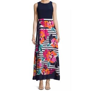 Eliza J Striped Floral Belted Key Hole 